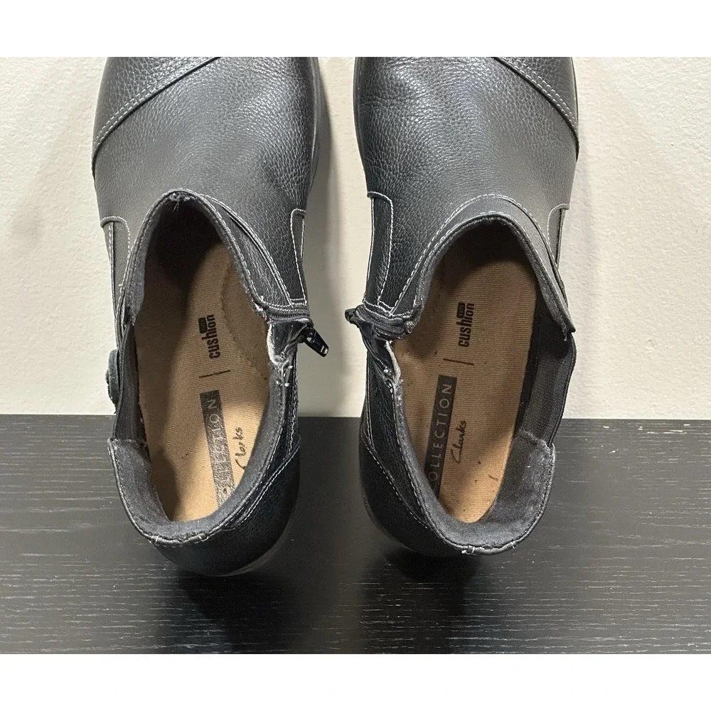 Clarks COLLECTION Soft Cushion WomenS Ankle Black Leather Work Boots 9M